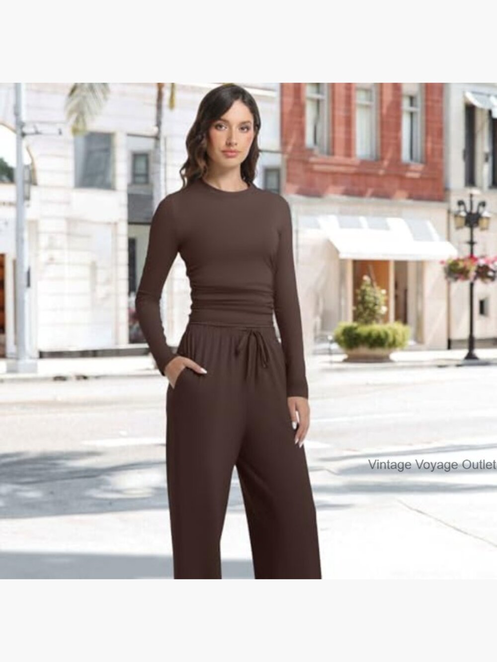 2 Piece Lounge Set Long Sleeve Wide Leg Tracksuit Women Matching Loungewear - Picture 4 of 7